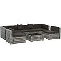 Outsunny 7-Piece Patio Furniture Sets Outdoor Wicker Conversation Sets All Weather PE Rattan Sectional Sofa Set with Cushions & Tempered Glass Desktop, Charcoal