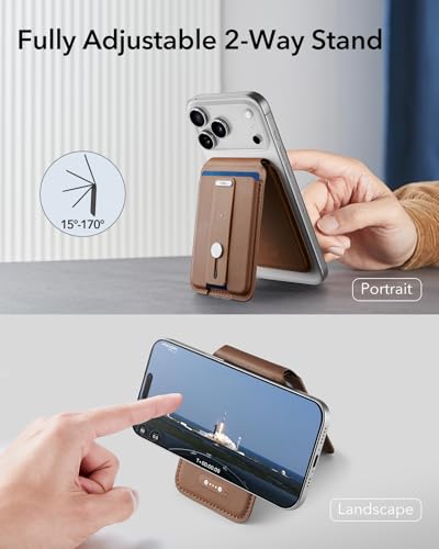 Image of ESR Geo for Magsafe Wallet with Full Find My Functionality,5 Card Holder Stand Grip for Phone Case, RFID Blocking, Magnetic Wallet for iPhone 17e /17 /16 /15 /14 /13 /12 Series, with Adjustable Stand, Brown