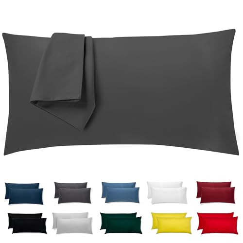 Kissenbezug 40 x 80 Baumwolle Premium Satin 2er Set Kissenhülle Deko für Kissen Bett/Sofa Stoff Superweicher Resistent Hypoallergen Anti-Milben Kopfkissenbezug mit Verdecktem Zip Voll Waschbar