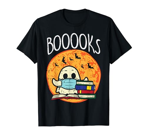 Books Ghost Moon Face Mask Halloween Quarantine Reading Gift Camiseta