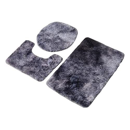 Baoblaze Shaggy Badematten-Set, 3-teilig, mit Toilettendeckelbezug, waschbarer U-Form-Teppich, Rutschfester Teppich, Badezimmerteppich-Sets für die, GRAU