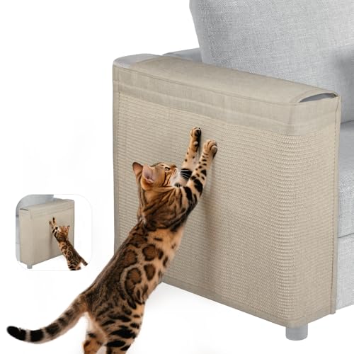 TCooSo Couch Protector from Cat Claws - Color Matched Cat Scratch Pad for Both Side Arm,Couch Cover for Cats with Expanded Coverage Sisal Area, Universal Fit and No Left/Right Needed (Beige)