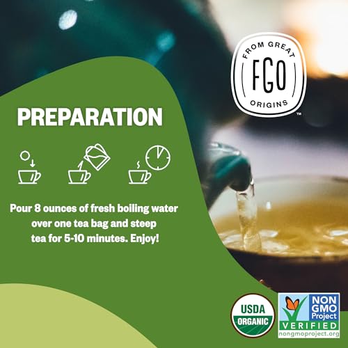 Image of FGO Organic Lemon Balm Tea, 100 Count, Eco-Conscious Herbal Tea Bags, Resealable Bag, Caffeine Free, Packaging May Vary (Pack of 1)