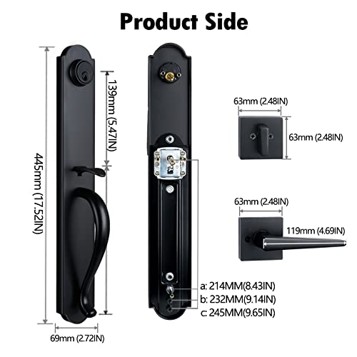 Hisafe Double Door Keyed Handle Set For Front Door, Matte Black Heavy Duty Exterior Deadbolt And Lever,Reversible For Right And Left Handed #TOP3