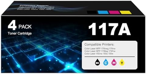 117A Toner Set MFP 178nwg 179fwg Kompatibel für HP117A Color Laser MFP 178nwg 179fwg 178nw 150nw 179fnw 150a 150w 178 179 Toner 117A 4 Pack W2070A W2071A W2072A W2073A Schwarz Cyan