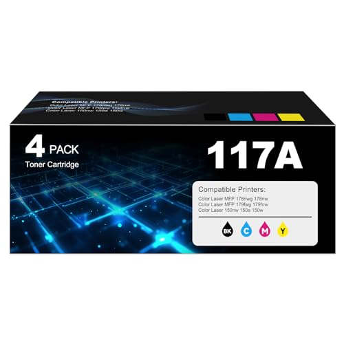 117A Toner Set MFP 178nwg 179fwg Kompatibel für HP117A Color Laser MFP 178nwg 179fwg 178nw 150nw 179fnw 150a 150w 178 179 Toner 117A 4 Pack W2070A W2071A W2072A W2073A Schwarz Cyan Magenta Gelb