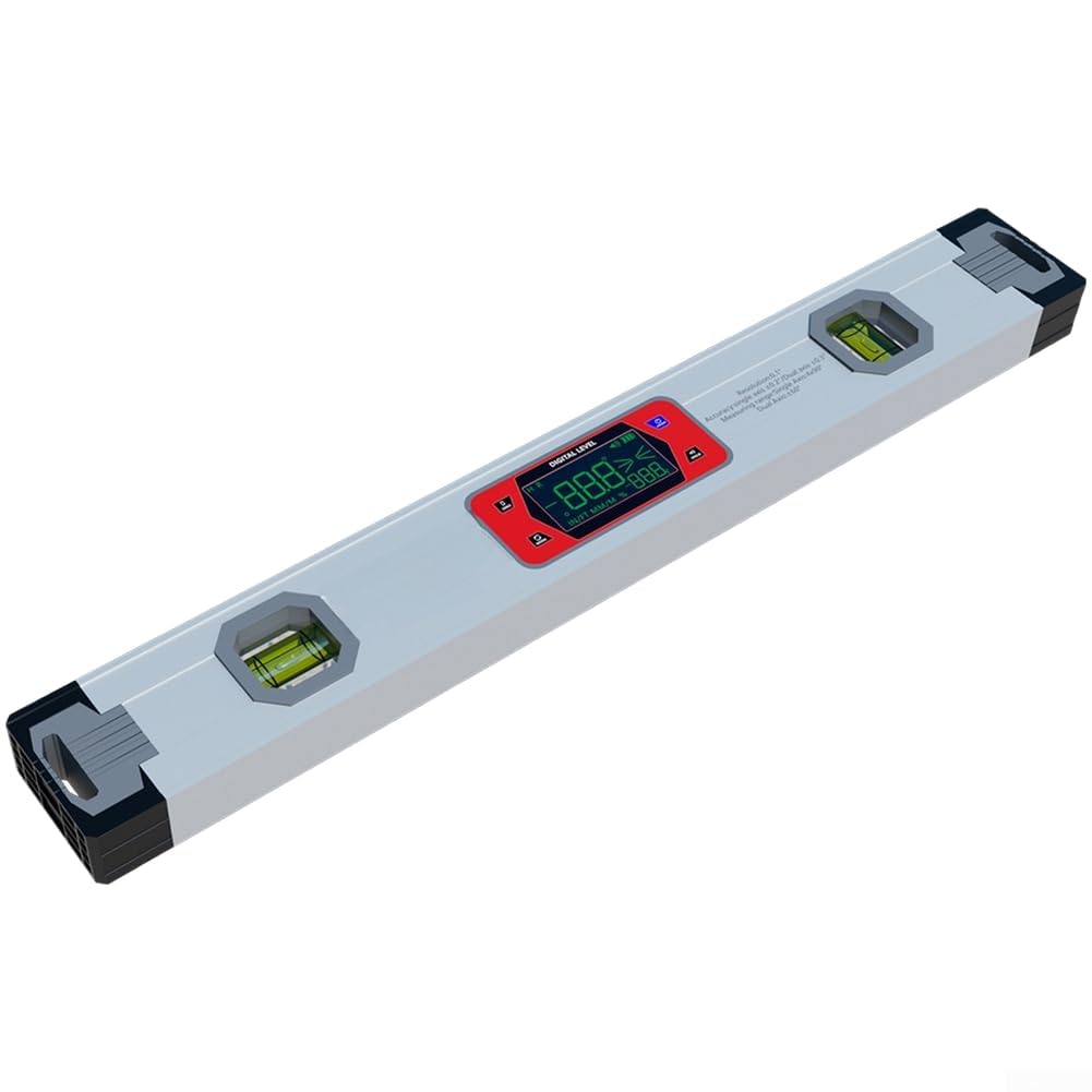 Medidor de ángulo digital de 400 mm con sensor de doble dirección, nivel de burbuja digital de aluminio, función de zumbido, retroiluminación, para superficies metálicas, taller (gris)