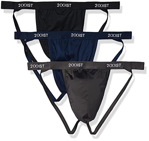 2(X)IST Men's Micro Speed Dri Jock Strap 3-Pack, Black/Charcoal/Varsity Navy, S