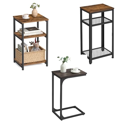Image of VASAGLE 3-Item Side Tables Bundle, C-Shaped End Table, End Table Stand with Storage Shelves and Metal Frame, Tall Nightstand for Living Room, Bedroom, Office, ULET273B01, ULET350B74 and ULET75BXV1