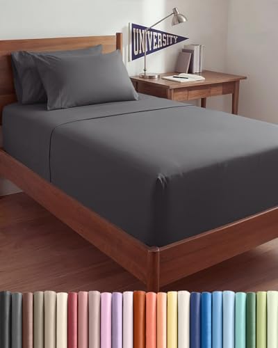 Image of Extra Deep Twin XL Sheet Set - 4 Piece Breathable and Cooling Sheets - Grey | Hotel Luxury Bed Sheets Set, Easy & Secure Fit, Ultra-Soft, Wrinkle & Fade Free, Comfy Sheets Set with Extra Deep Pockets