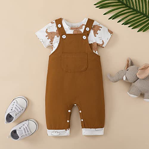Puseky 2Pcs Baby Boys Clothes Short Sleeve Animal Print Romper Overalls Pants Set Newborn Onesie Suspenders Trousers Boy Set 0-3 Months #TOP6