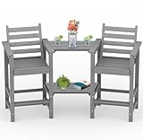 PLUUV Tall Adirondack Chairs Set of 2, All Weather HDPE Poly Bar Height Balcony Adirondack Chair with Removable Double Connecting Trays, Outdoor Adirondack Barstools for Deck, Patio, Yard, Pool, Lawn