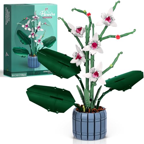 POKONBOY Orchid Flower Building Block Set, Orchid Bonsai Building Set for Home Office Decor Botanical Collection Artificial Plant Birthday for Kids & Adults (728 Pcs)