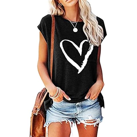 MAGICMK Women Casual Graphic Tank Tops Summer Loose Outdoor Sports Vest Tee Shirts (X-Large, Black+WHEART) Cover