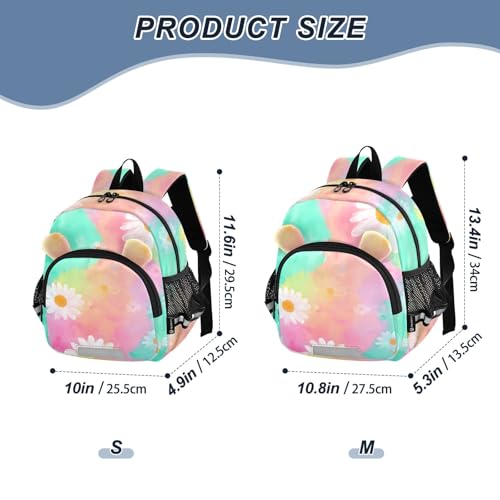 Kid's Backpack for Boys & Girls Toddler Bag Watercolor Tie-dye Daisies Pattern Backpack with Safety Leash2