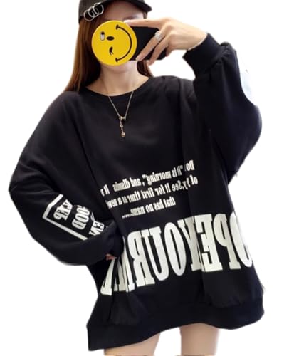 [Gergeous] トレーナー レディース 長袖パーカー クルーネック トップス 春服 ストリート系 アウター 韓国ファッション(K黒)のサムネイル