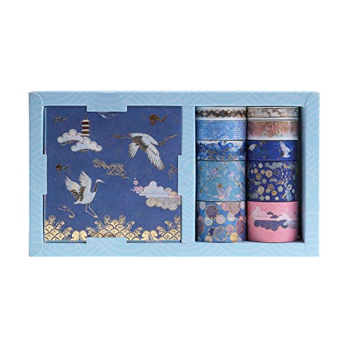 RisyPisy Washi Tape - Juego de cajas de regalo (10 rollos de cinta adhesiva decorativa con 10 hojas de pegatinas de colores para caja de maquillaje, espejo, caja de almacenamiento, diario, sobre Cover