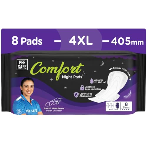 Image of Pee Safe Comfort All Night Pads | 8 Pads XXXXL (4 XL) - 405mm | Extra Wide Back with Dual Wings | 6 Layer Deep Absorption | Japanese Leak-Lock Technology | Overnight Leak Free Protection | Extra Long