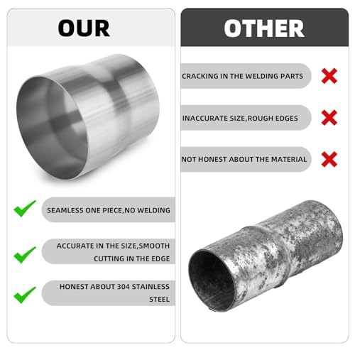 Image of Exhaust Adapter Connector 3.5 inch ID to 4 inch OD, A-KARCK Exhaust Pipe Reducer 4 inch Overall Length 304 Stainless Steel