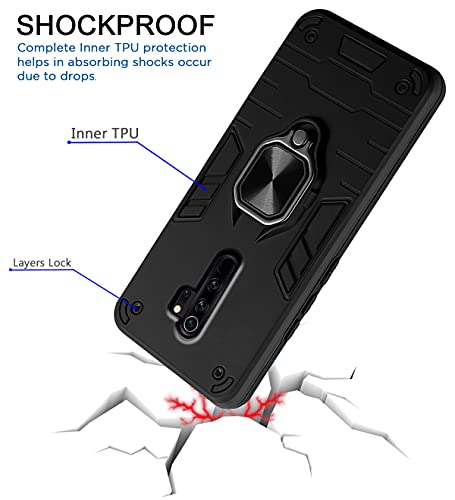 Image of Pikkme D5 Tough Armor Bumper Back Cover Case for Redmi Note 8 Pro |Ring Holder & Kickstand in-Built (Black)