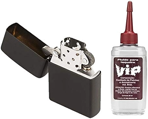Isqueiro em metal Recarregável + Fluído (preto)