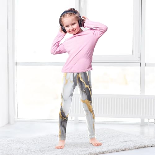 Bolaz Toddler Girls Leggings Printed Yoga Pants Leggings Grey Gold White Marble for Kids4