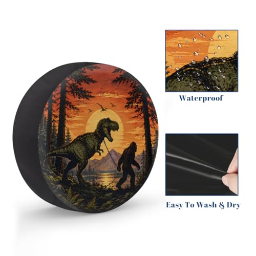 Image of Bigfoot Dinosaur Spare Tire Cover Wheel Covers Protectors Waterproof Dust-Proof Universal Fit Trailer, RV, SUV and Many Vehicle 14 Inch,C-02