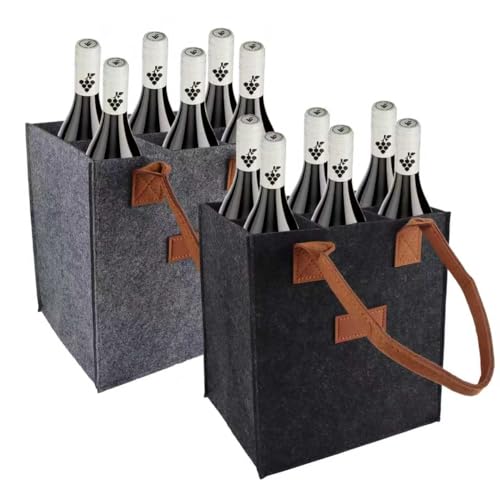 shallyong 2 Bolsas para Botellas de Fieltro, Portabotellas 6 Botellas, Bolsa de Vino Reutilizable con Separadores y Asas, Bolsa de Fieltro para Vino, Cerveza y Agua