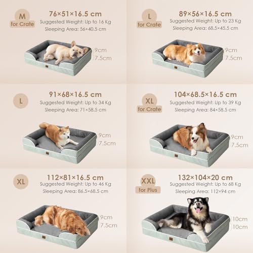 EHEYCIGA Orthopädisches Hundebett Kleine Hunde, 76x51cm, Memory Foam Hundekorb Mittelgroße Hunde, Waschbar Hundesofa Wasserdicht rutschfest, Hundecouch mit Hohem Rand, Gräuliches Grün