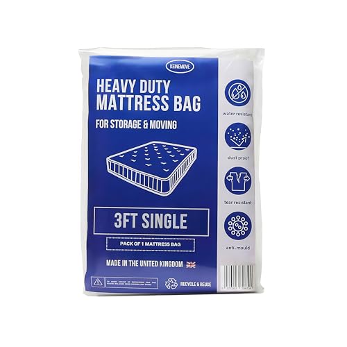 Single Size Mattress Bag for Moving and Storage – 3ft - 1 Pack - Heavy Duty - Mattress Cover for Moving - Plastic Mattress Cover - Storage Bag - Water Resistant, Dust Proof, Tear Resistant, Anti-Mould