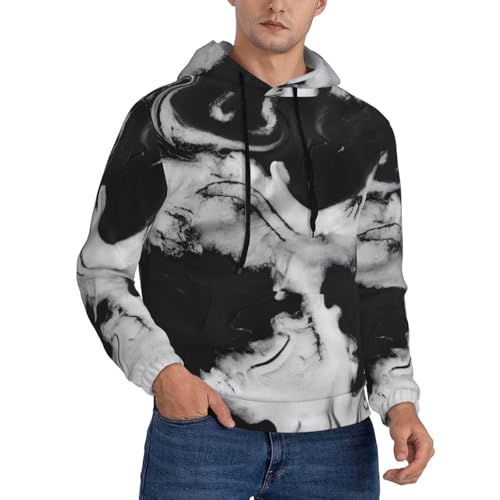 Fashion Men'S Hoodie Long Sleeves Hooded Sweatshirt Casual Pullover .Marble Texture Printed Hoodies For Men