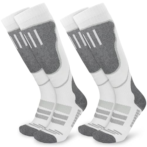 srclo Thermo-Skisocken für Damen kniehoch lang gepolstert warm dick Wintersocken für Skifahren Snowboarden violett blau 4-8 (weiß/weiß)