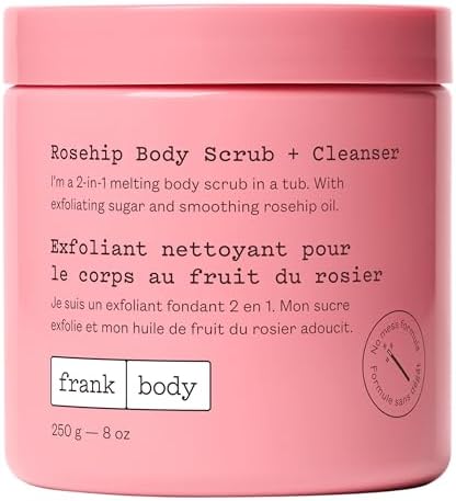 frank body Rosehip Body Scrub & Cleanser | Fades Marks & Softens Skin |Exfoliating Body Scrub | With Rosehip Oil, Coffee Seed Extract & Lavender Oil | Vegan & Cruelty Free | 250g / 8.82 oz