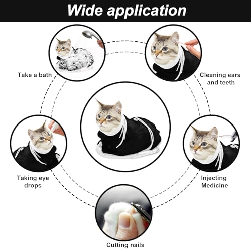 Image of Cat Bathing Bag, Breathable Mesh Cat Shower Bag Anti Scratch Adjustable Grooming Washing Bag for Nail Trimming Soft Polyester