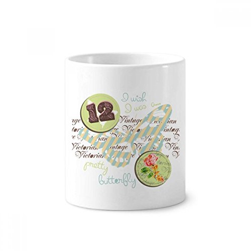 Céramique porte-stylo motif rose et papillon, idée cadeau originale