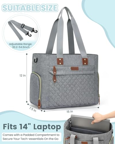 Image of Pritent Diaper Bag Tote for Working Mom, Large Travel Diaper Tote for Mom and Dad with 14 Inch Laptop Sleeve, Mommy Maternity Travel Baby Bag for Boys and Girls, Grey
