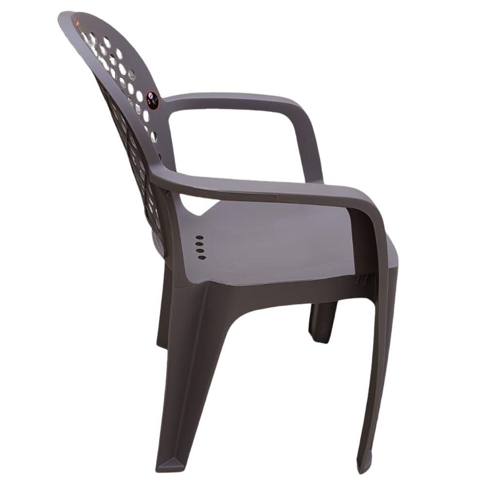 HomiQ Cello Crystal Armrest Plastic Chair with Matt Finish | Chairs for Living Room, Garden, Home, Indoor and Outdoor Use (Colour: Grey, Set of 2) 3