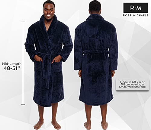 Ross Michaels Mens Luxury Robe Big & Tall - Plush Fleece Bathrobe Mid Length 400Gsm (Navy, Large-X-Large) #TOP2