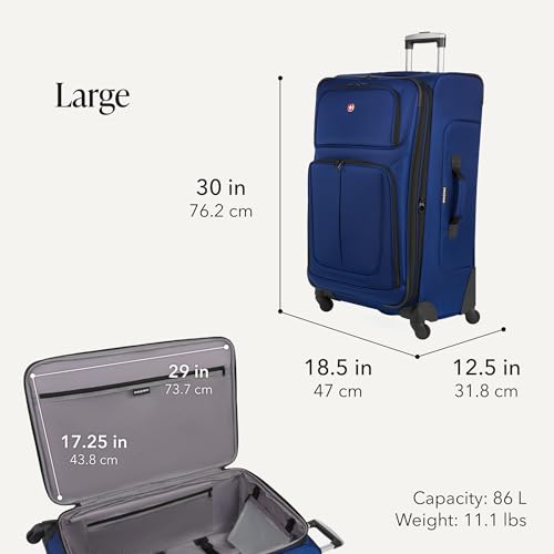 Image of SWISSGEAR Sion Softside Expandable Spinner Luggage Durable Lightweight Travel Suitcase, Blue, 3-Piece Set (Carry-On /Medium /Large)