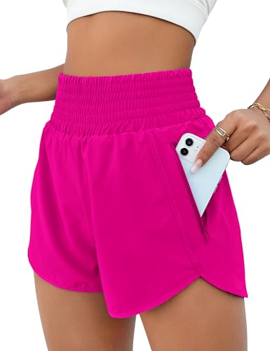BMJL Women's Athletic Shorts High Waisted Running Short Pocket 2.5" Sporty Shorts Gym Elastic Workout Shorts(XXL,Bright Pink)