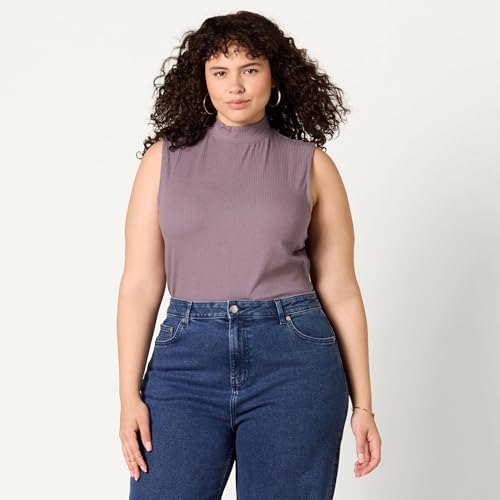 Image of Amazon Essentials Women's Mock-Neck Slim-Fit Ribbed Knit Cotton Sleeveless Top