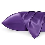 Bedsure Satin Pillowcase Standard Set of 2 - Purple Silk Pillow Cases for Hair and Skin 20x26 Inches, Satin Pillow Covers 2 Pack with Envelope Closure, Gifts for Women Men