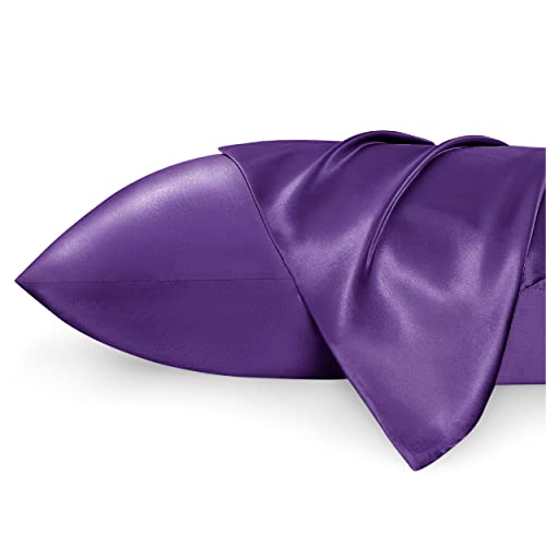 Image of Bedsure Satin Pillowcase 2 Pack - Smooth, Silky, 50x75cm, Petunia Purple