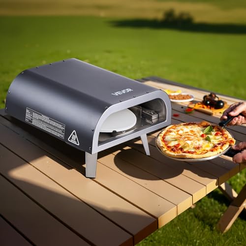 VEVOR Pizzaofen für den Außenbereich, Propan-Gas, mit elektrischer Rotation und dickem Pizzastein, tragbar, für Camping, Garten, Terrasse, mit Tragetasche, Schwarz, 470 x 430 x 270 mm