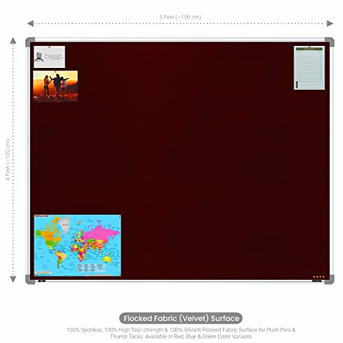 Image of Scholar Art Metis 4x5 Feet Fabric Pin-up Board for Office, Home & School | High Strength Velvet Cloth + High Density Soft Board for Pinning Photos, Sticky Notes & Reminders (Maroon)