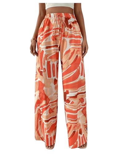 WDIRARA Women's Printed Wide Leg Palazzo Pants Drawstring Elastic High Waisted Trousers