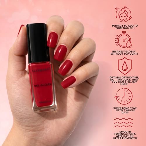 Image of SCARLET Vegan Nail Polish Red Color | Long Lasting Chip Resistant Formula | Quick Dry Glossy Finish | Non Toxic & Cruelty Free Nail Paint for Women | 10 ml