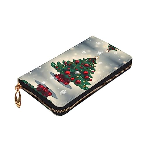 Leather Wallet 7.48 x 4.13 in - Stylish and Durable Wallet for Women with Multiple Compartments and Zipper Design Christmas Gift Tree Pattern3