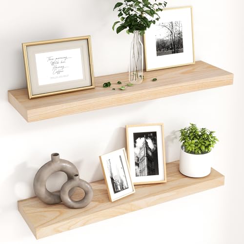 fuqing Natural Wood Floating Shelves for Wall, 30 Inch Wood Float...