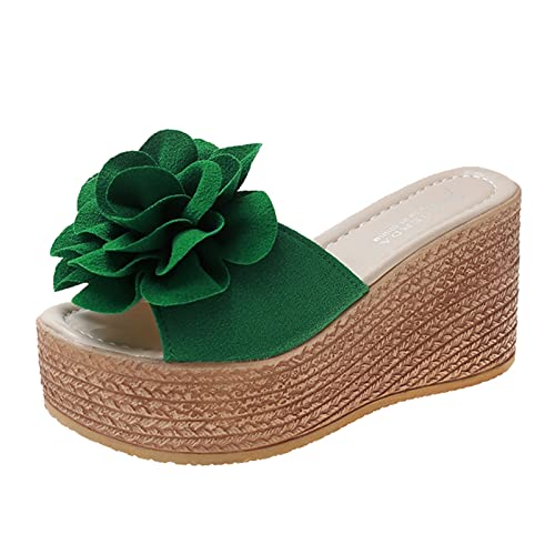Genérico Sandalias Mujer Mujer Chanclas Slide Hombre primavera y verano Sandalias de mujer Tacón de cuña Flor de gamuza gruesa Estilo casual Sandalias Deportivas Mujer Sandalia Tacon Mujer (Green, 37)
